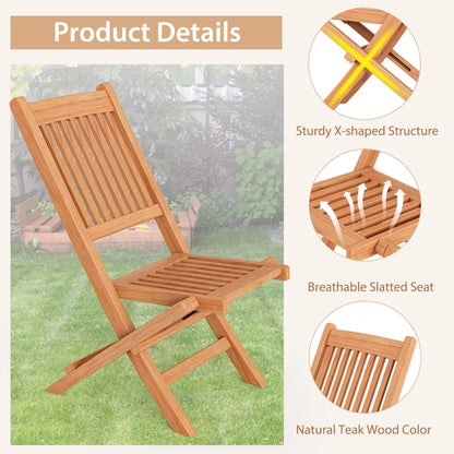 Costway 3pcs Patio Outdoor  Indonesia Teak Wood Bistro Dining Set Folding Chair & Table Slatted