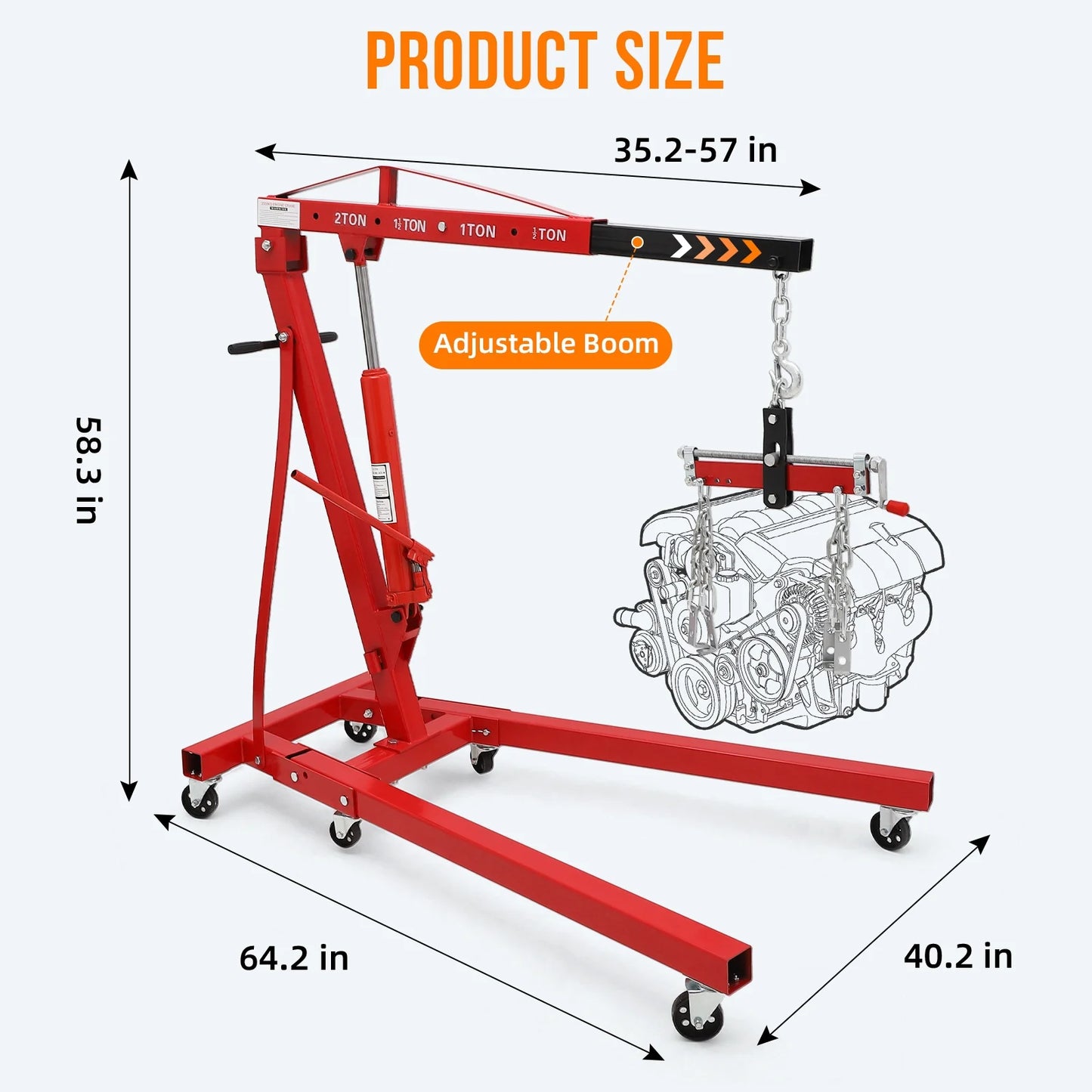 GARVEE 2 Ton Folding Hydraulic Engine Hoist with Lever,Folding Engine Shop Crane Hoist Lift,Heavy Cherry Picker with 6 Wheels for Garage,Workshop,Yellow