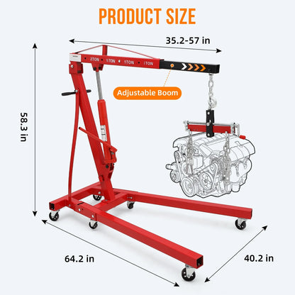 GARVEE 2 Ton Folding Hydraulic Engine Hoist with Lever,Folding Engine Shop Crane Hoist Lift,Heavy Cherry Picker with 6 Wheels for Garage,Workshop,Yellow