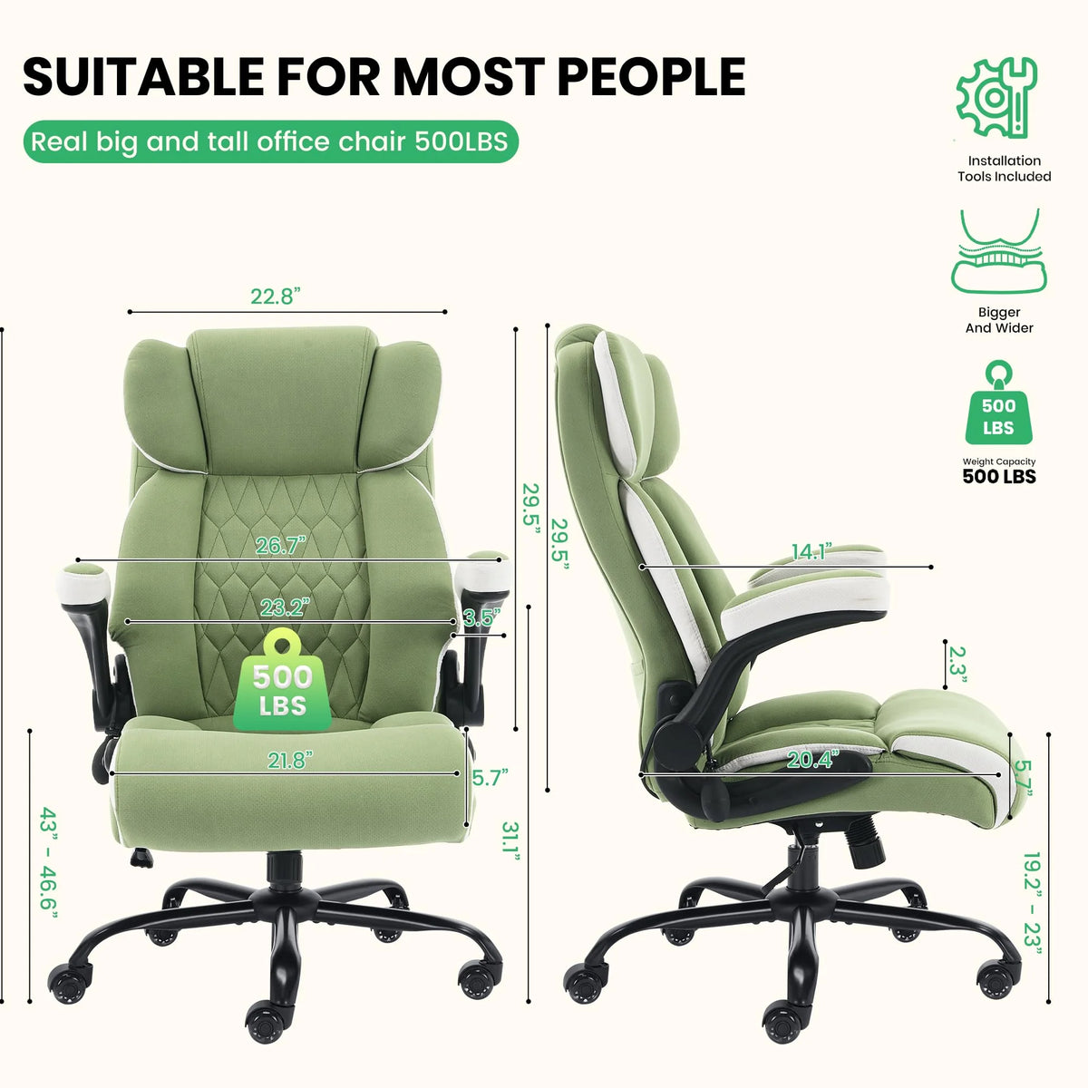 HomeZeer Executive Office Chair, Big and Tall Home Office Chairs 400lbs, High Back Executive Office Chair with Adjustable Flip up Arm, Wide Seat Leather Desk Computer Chairs, Black