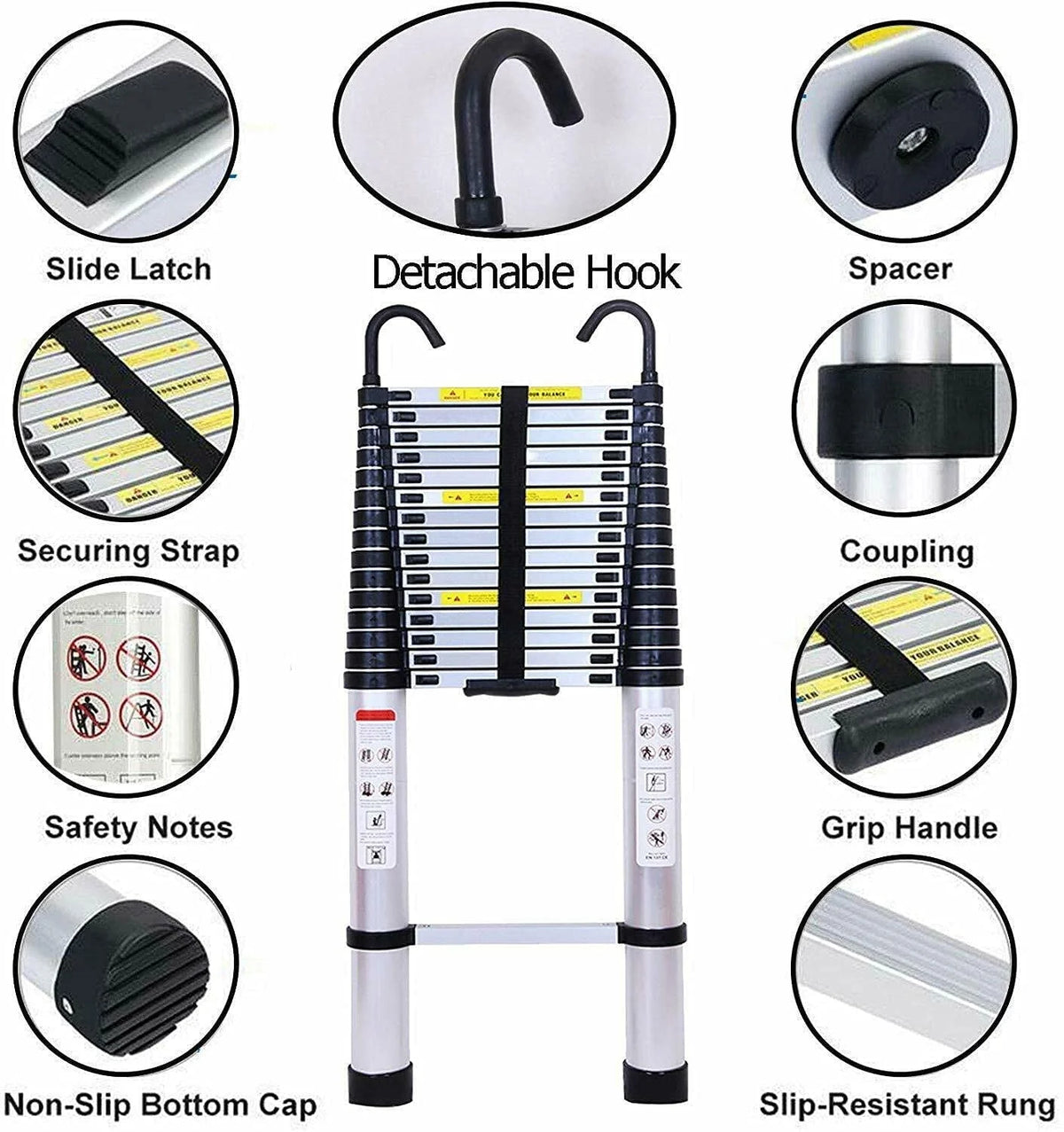 Dayplus Telescoping Ladder 20FT Telescopic Extension Ladder Aluminum Extendable Lightweight Ladder Steps Safety Collapsible Ladder