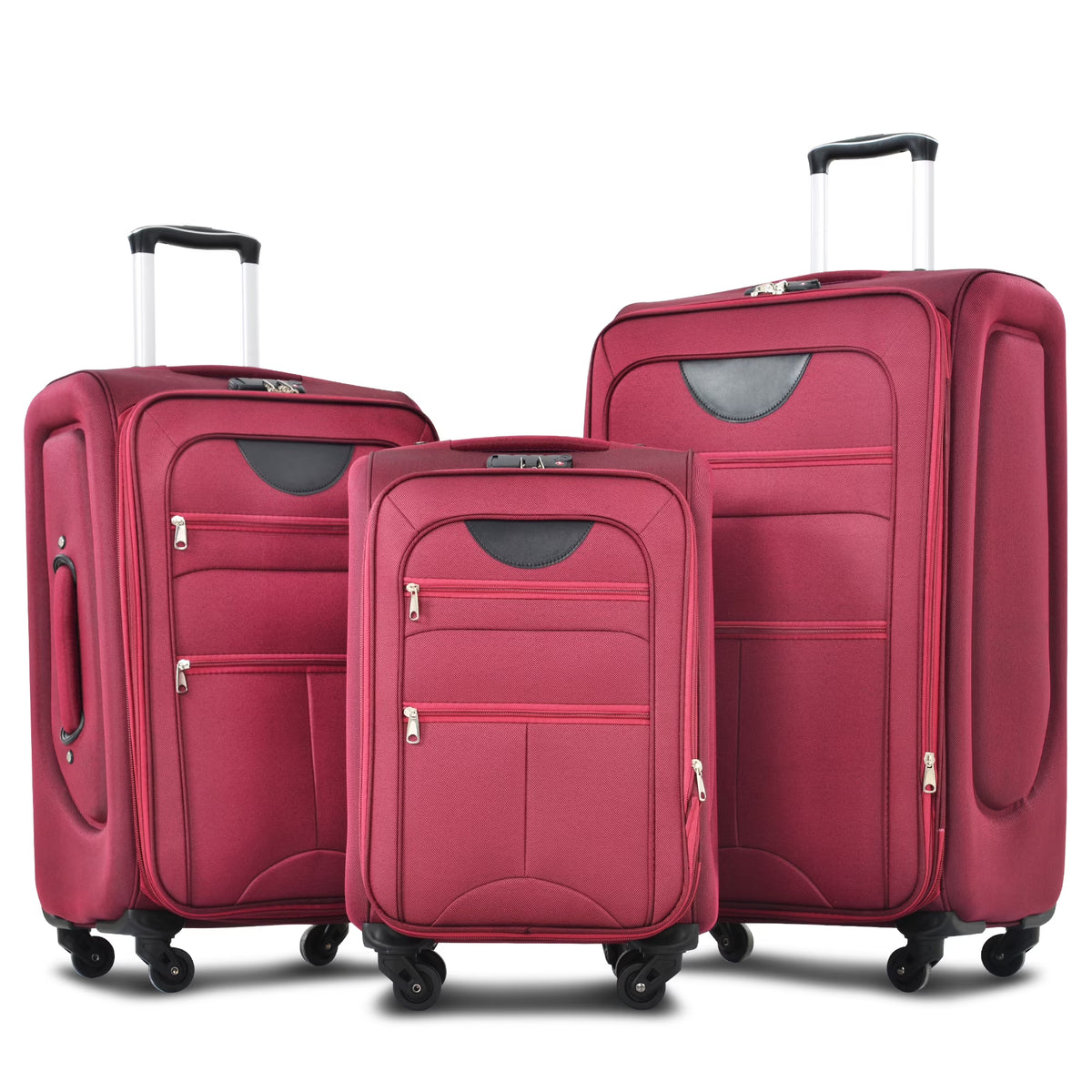 EUROCO 3 Piece Softside Luggage Set,Expandable Suitcase Set with TSA Lock and Spinner Wheels,Lightweight Suitcase for Men Women(20",24",28"),Black