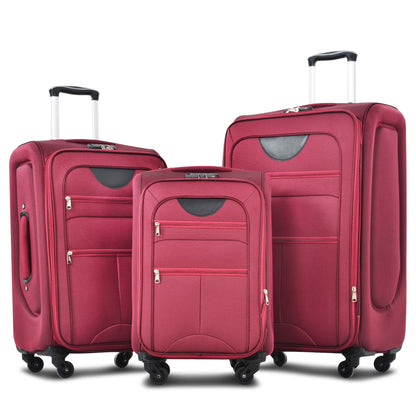 EUROCO 3 Piece Softside Luggage Set,Expandable Suitcase Set with TSA Lock and Spinner Wheels,Lightweight Suitcase for Men Women(20",24",28"),Black