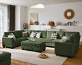 CHIC HOUSE 154.5" Sectional Sofa with Storage Ottoman Chaise, Corduroy U Shaped Sofa Convertible Sectional Couches for Living Room, 12 Seater Corner Modular Sofa with Deep Seat Throw Pillows, Green