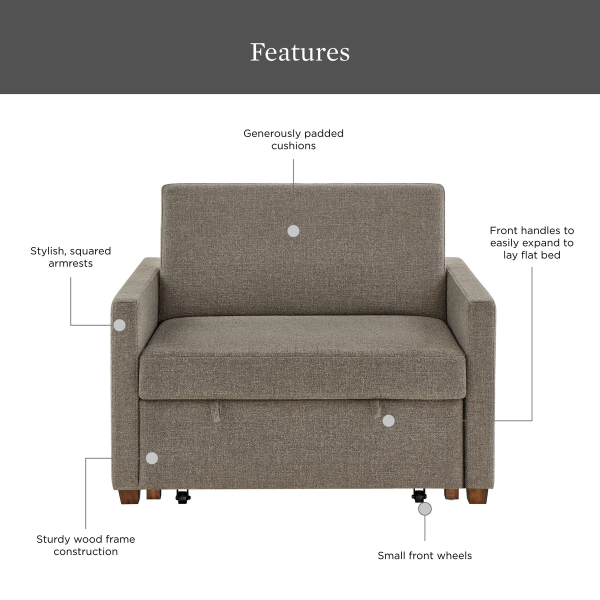 Better Homes & Gardens Nolan Pull Out Sleeper Accent Chair, Wheat