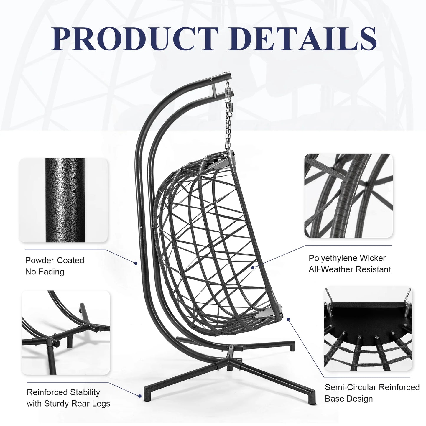 RADIATA Double Wicker Egg Swing Chair with Stand, 2-Person Hanging Egg Chair for Indoor/Outdoor, 700lbs Capacity, Thick Cushions & Headrest,Sturdy Metal Frame��Dark Gray