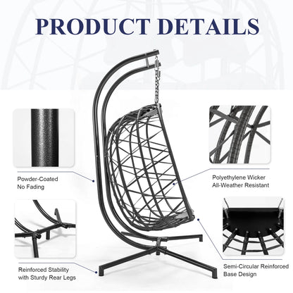 RADIATA Double Wicker Egg Swing Chair with Stand, 2-Person Hanging Egg Chair for Indoor/Outdoor, 700lbs Capacity, Thick Cushions & Headrest,Sturdy Metal Frame��Dark Gray