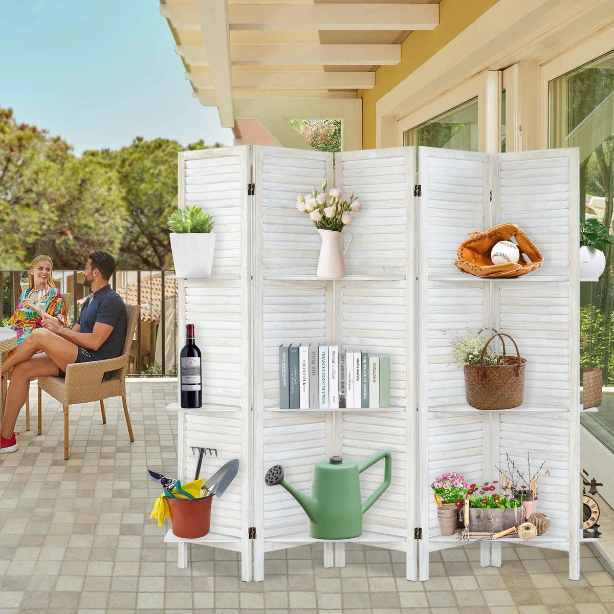 6-Panel Room Divider with Shelves5.6ft Tall Folding Privacy Screen Panels, Room Divider Wall, Divider for Room Separation, Room Divider ShelvesEffectively Block SightNatural