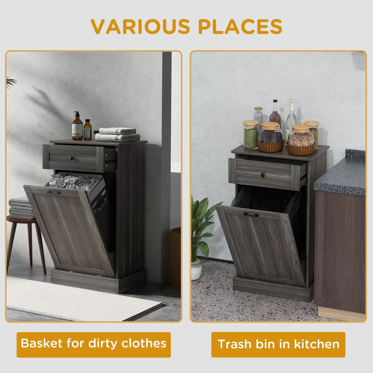 HOMCOM Kitchen Tilt Out Trash Bin Cabinet, Free Standing Recycling Cabinet