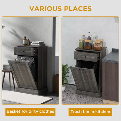 HOMCOM Kitchen Tilt Out Trash Bin Cabinet, Free Standing Recycling Cabinet