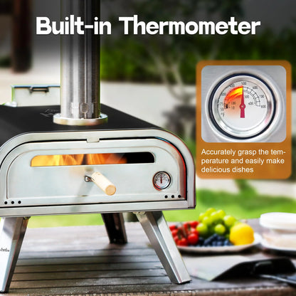 BIG HORN OUTDOORS 16 Inch Pellet Pizza Oven Outdoor, Wood Pellet Pizza Stove with Pizza Stone for Backyard, Camping, Silver