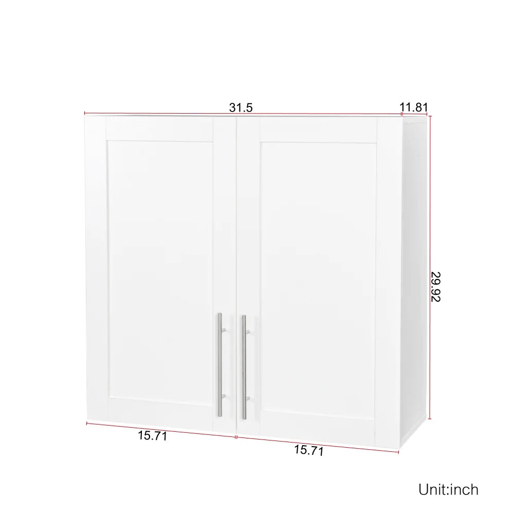 Stackable Wall Cabinet,Hanging Wall Mount Storage Cabinet with Adjustable Shelves and Doors,Sideboard Buffet Cupboard,Console Table,White Wood Finish,11.81 "D x 31.50"W x 29.92 "H