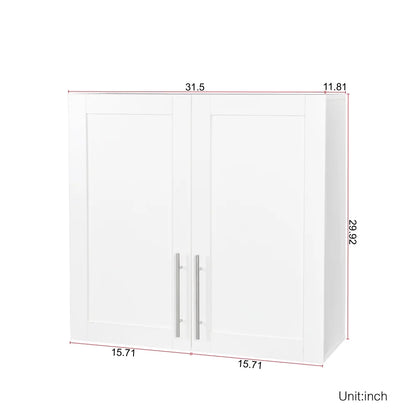 Stackable Wall Cabinet,Hanging Wall Mount Storage Cabinet with Adjustable Shelves and Doors,Sideboard Buffet Cupboard,Console Table,White Wood Finish,11.81 "D x 31.50"W x 29.92 "H
