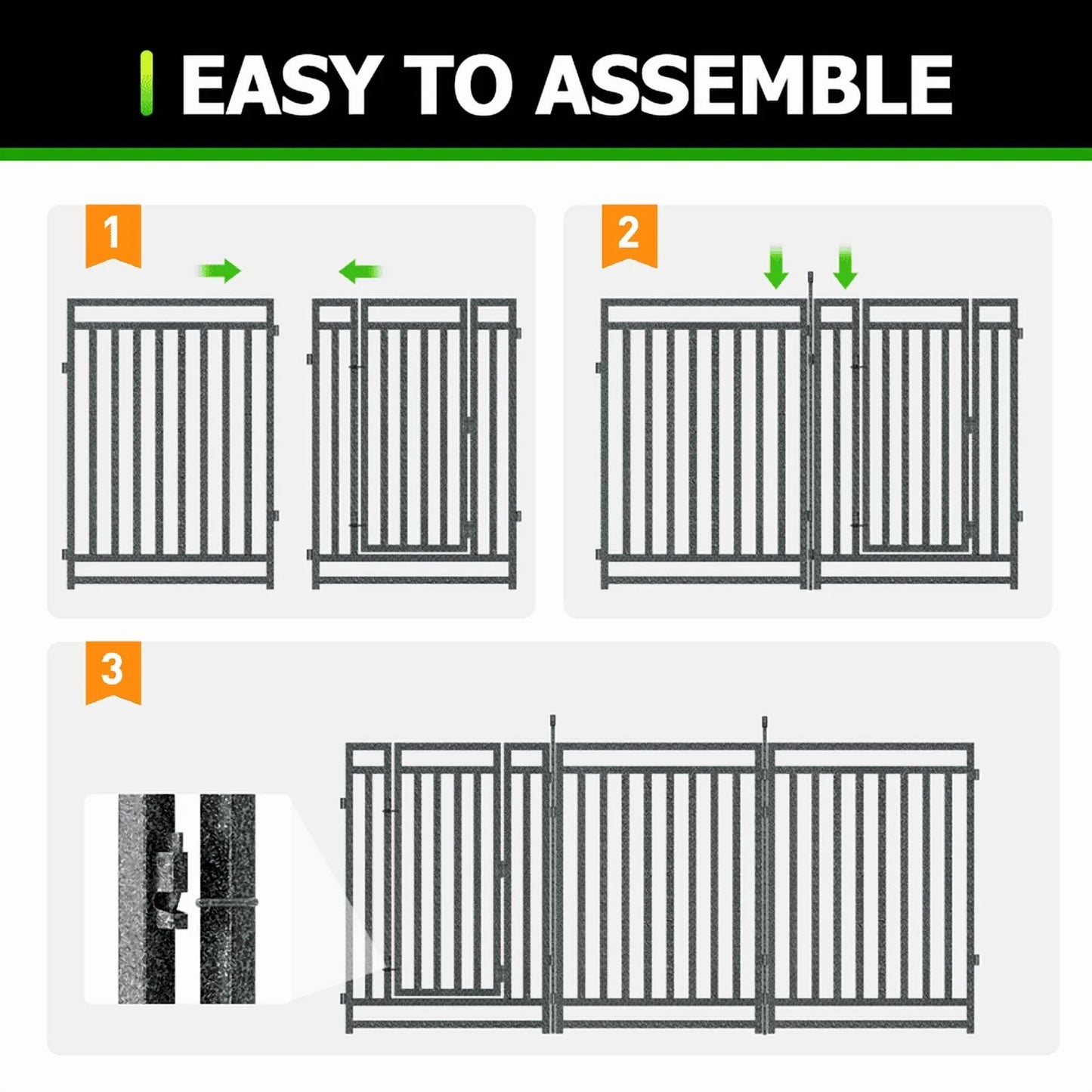 Petorldog Decorative Garden Fence, 72ft x 40in , 28 Panels + 4 Gates, No Dig Metal Dog Fence for Yard | Black-Silver
