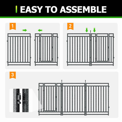 Petorldog Decorative Garden Fence, 72ft x 40in , 28 Panels + 4 Gates, No Dig Metal Dog Fence for Yard | Black-Silver