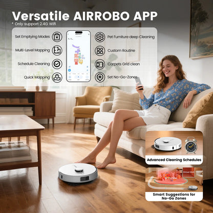 AIRROBO L60+ Self-Empty Robot Vacuum and Mop Cleaner with Ultrasonic Carpet Detection,6000Pa Suction,Laser Obstacle Avoidance,240min Long Runtime