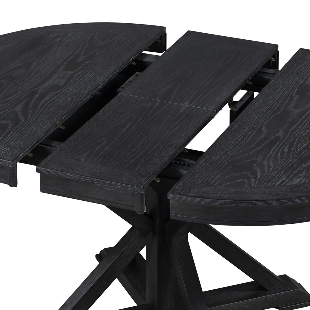 Harper & Bright Designs Round Extendable Dining Table Set for 4, 5 Piece Farmhouse Wood Dining Table Set with 4 Upholstered Dining Chairs, Natural Wood Wash