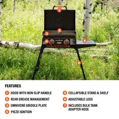 Blackstone Adventure Ready 2-Burner 22" Propane Omnivore Griddle with Stand and Adapter Hose