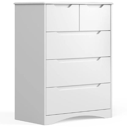 Aiho 5 Drawer Dresser for Bedroom, Office, Living Room - White