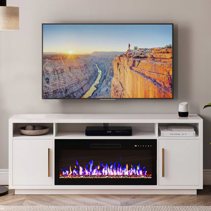 BELLEZE Fireplace TV Stand for TVs Up To 75", Entertainment Center with 36" Electric Fireplace, LED Ambient Lighting, and Storage, Media Console Table 69 Inch - Avenue (Black)