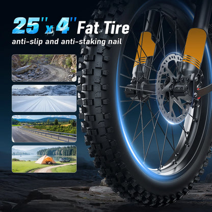 Arkveld Electric Bike for Adults, Peak-3000W, Max 40MPH and 80Miles Electric Motorcycle,25" Fat Tire Dirt Bike, APEX1 7-Speed E-Bike��White