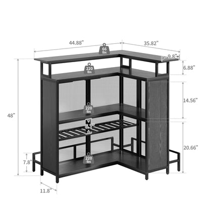 DEXTRUS 5 Tier Home Bar Unit, 43" Wine Cabinet with LED Lights, Mini Liquor Bar with Wine Rack and Footrest, Black