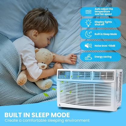 Air Conditioner, 8000 BTU Turbo Fast Cooling AC Unit Remote/App Control, Flexible Window Opening(T Design Install Kit), 24H Timer, Washable Filter,White