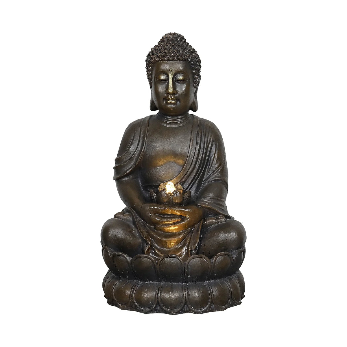 33" H Buddha Outdoor Water Fountain with LED Lights and Pump,Zen Style Relaxing Garden Fountain Waterfall for Patio, Porch and Yard Decor