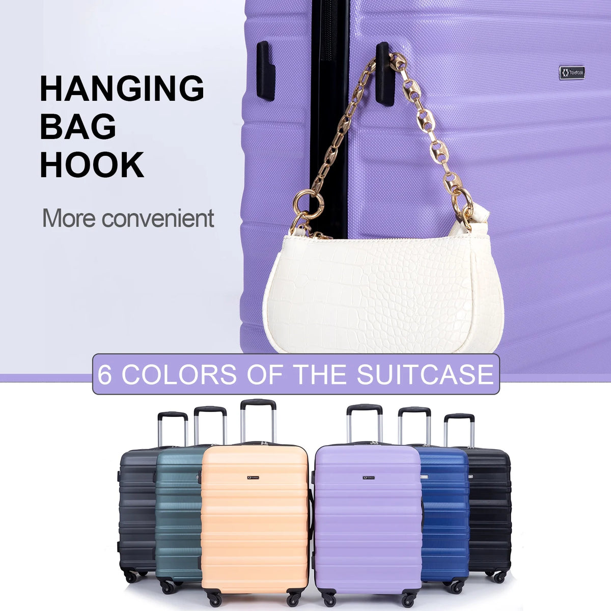 Tripcomp Hardside Luggage Set 3-Piece Set (21/25/29) Lightweight Suitcase 4-Wheeled Suitcase Set(Purple)