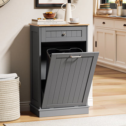 HARIPUL Single Tilt Out Trash Cabinet for 13 Gallon Waste Bin, Free Standing Kitchen Trash Can Cabinet with Drawers, White