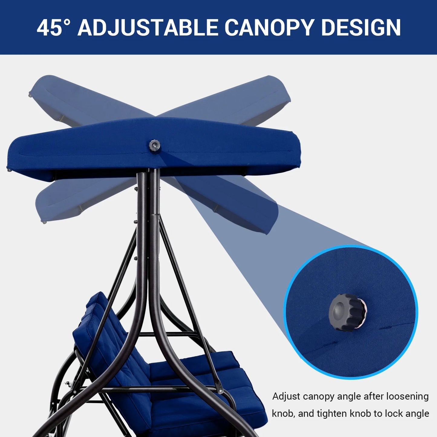 Arlopu 3 Person Porch Swing Outdoor Converting Canopy Swing Glider with Canopy