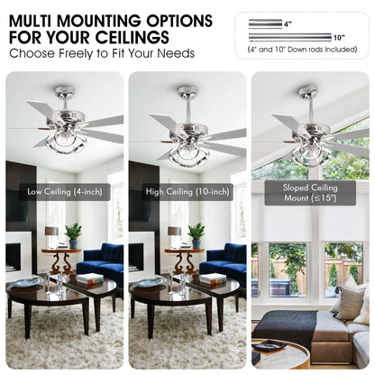 Parrot Uncle 52-Inch Contemporary Chrome Ceiling Fan with Integrated LED Lights and Remote Control
