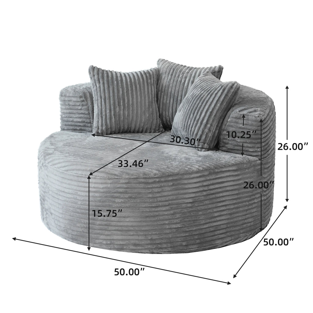 Sodrens Oversized Chaise Lounge Chair Indoor,Upholstered Sofa Bed with Throw Pillows and Armrests,Sleeper Chair for Living Room,Bedroom,Brown,Corduroy