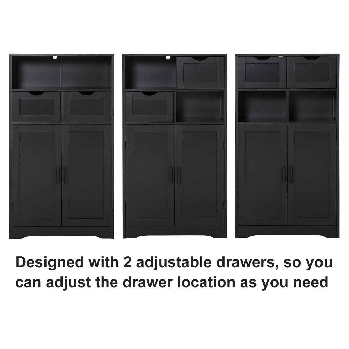 FANGSUM Rattan Storage Cabinet with 2 Drawers & 2 Shelves, Floor Cabinet for Living Room