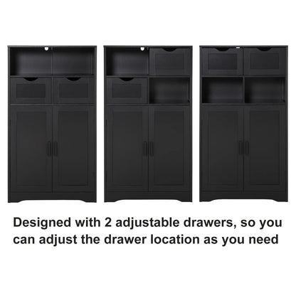 FANGSUM Rattan Storage Cabinet with 2 Drawers & 2 Shelves, Floor Cabinet for Living Room