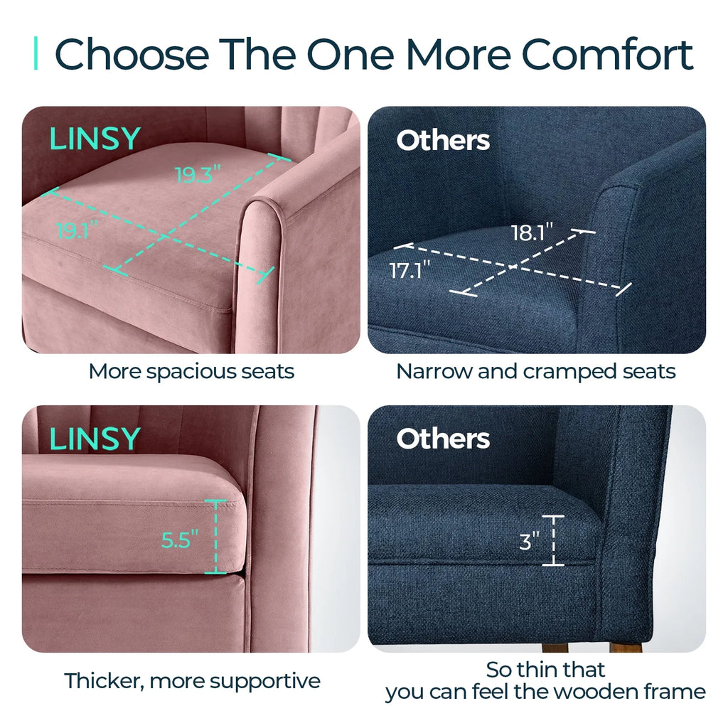 LINSY HOME Swivel Accent Chair with Ottoman, Velvet Barrel Chair for Living Room, Blue