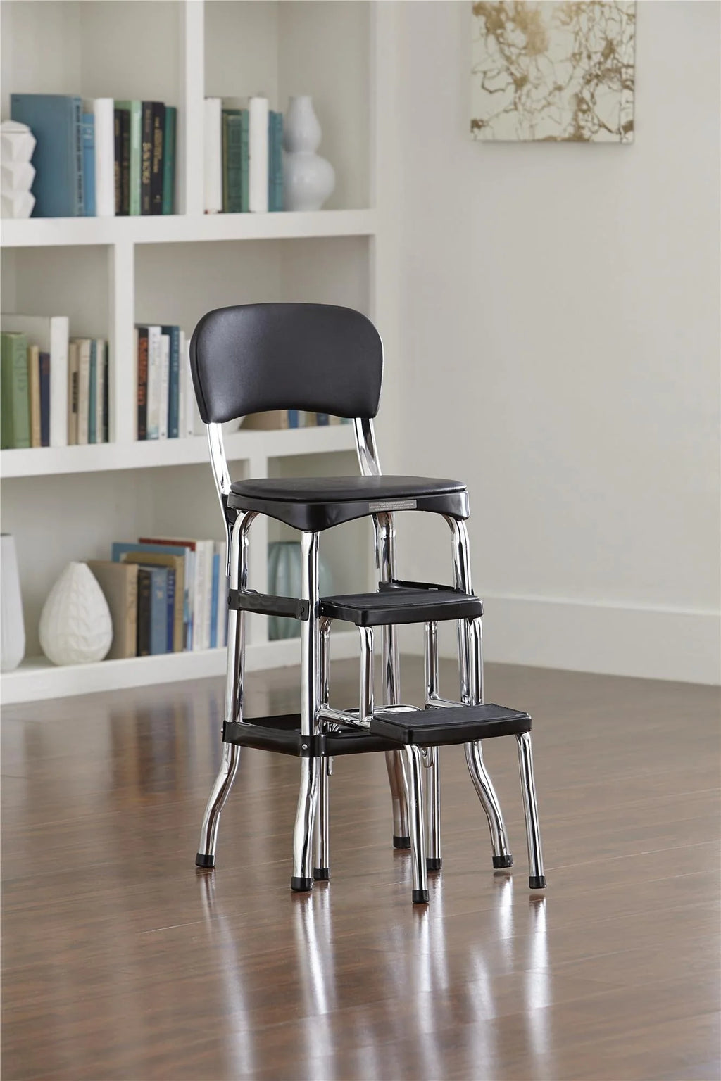 COSCO Stylaire Retro Chair + Step Stool with sliding steps, Black