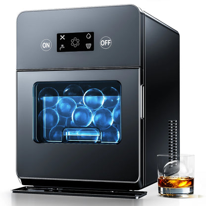 Simzlife Sphere Ice Maker,10 pcs/Hour, 150 pcs/Day,Clear Ice Ball Maker with Enhanced Insulation, with LCD Touch Screen, Self-Cleaning, Quiet Home and Bar Ice for Whiskey Bourbon Parties