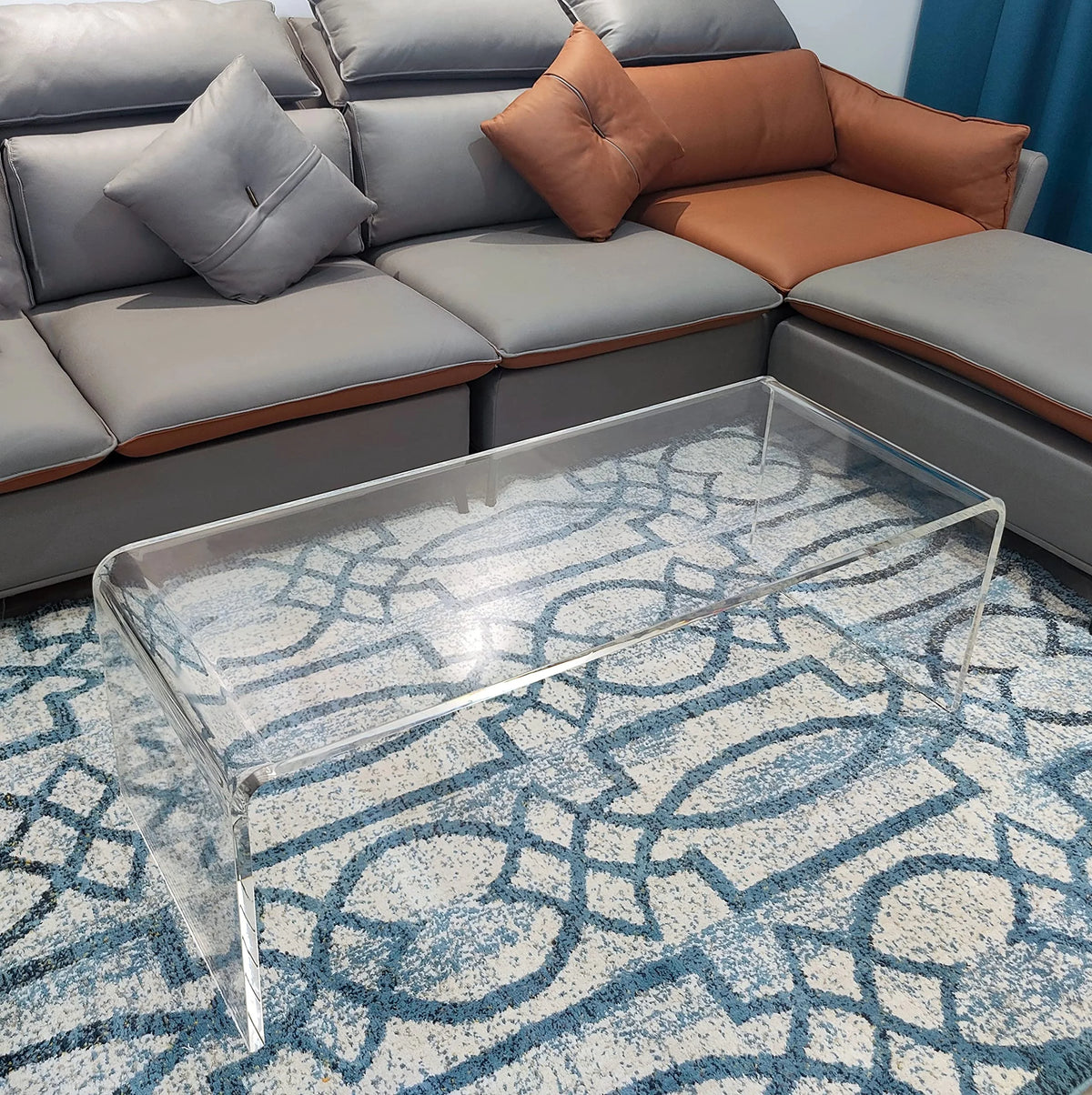 VDGPWA 32" Rectangle Waterfall Coffee Table, 0.6" Thick All Acrylic, Clear