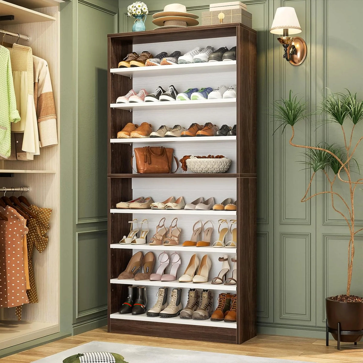 Homieasy Tall Shoe Cabinet, 9-Tier Wood Shoe Storage Organizer, Freestanding Shoe Storage Cabinet with Large Capacity, Vertical Space Saving Shoe Rack, White