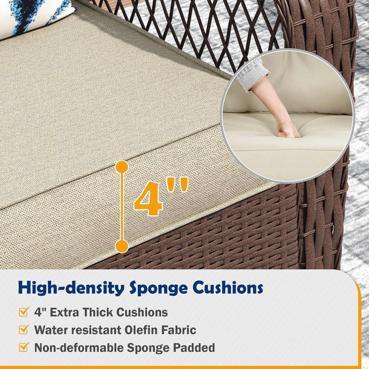 ELPOSUN 3-Piece Outdoor Rocking Chairs, Wicker Patio Furniture with Thickened Cushions and Table for Porch