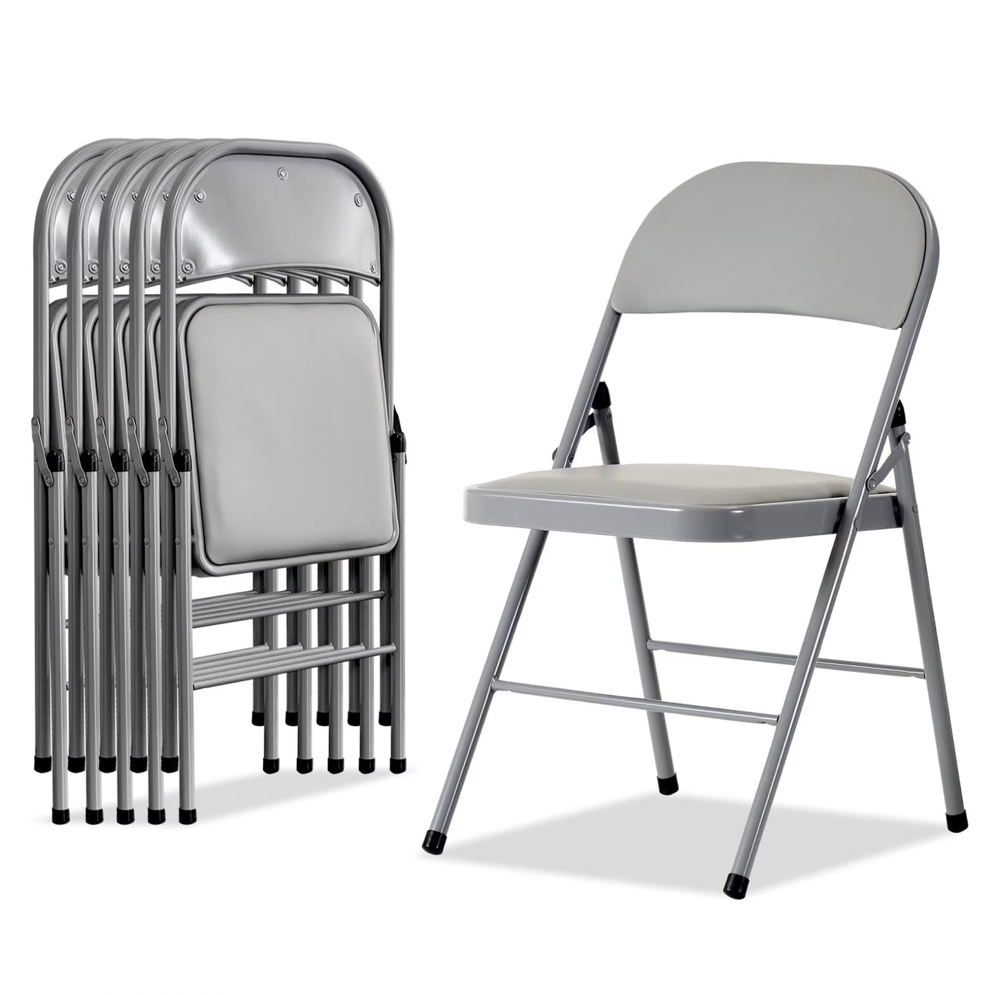 6 Pack Gray Folding Chairs with Padded Seats, Portable Stackable Foldable Chairs for Indoor & Outdoor, Commercial Seat with Metal Frame for Events Office Wedding Party, 330lbs Capacity