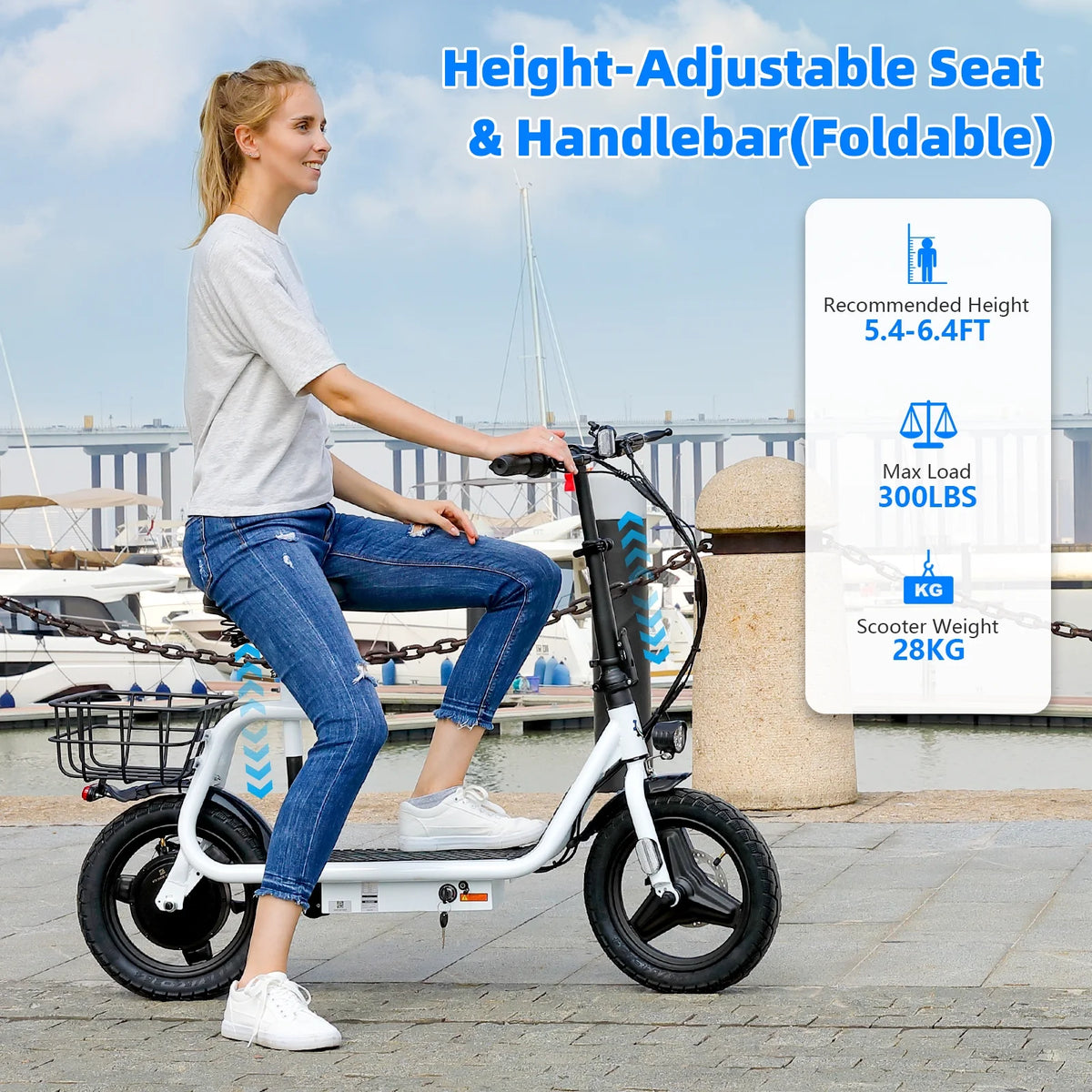 SANOPY 350W Electric Scooter with Seat for Adults, 15 Miles Range 20 Mph, 36V 5.2Ah Battery Moped, 14" Big Tire Commuter Electric Bike with Shock Absorbing, Black