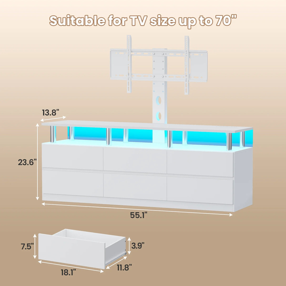 Afuhokles TV Stand with Mount and Power Outlet, TV Mount for up to 75 inch TVs, Modern LED TV Stand with 6 Drawers, Black
