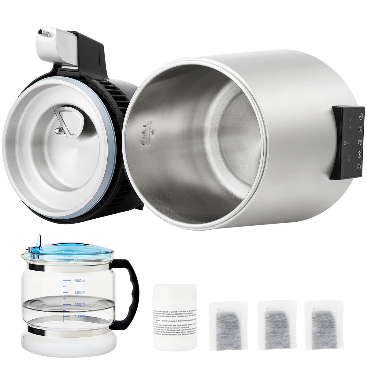 KFFKFF Water Distiller Distilled Water Maker Machine 4L/1.1Gal  0.3Gal/H Output, 750W Power, 0-99H Adjustable Timing