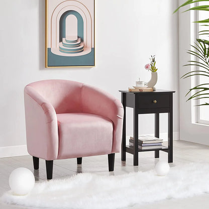 Club Chair, Velvet Accent Chair Upholstered Barrel Chair Sitting Chair with Armrest and Low Back for Living Room Bedroom, Pink