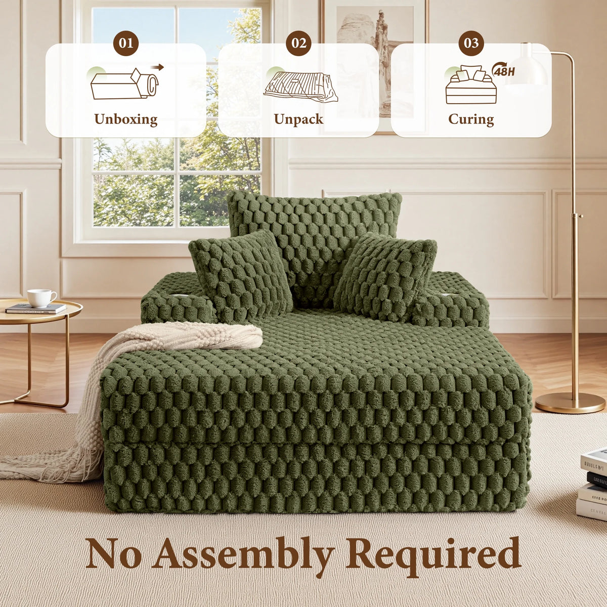 ATHOPE 53"W Oversized Chaise Lounge Chair Indoor, Corduroy Couch Chair with Pillows, Comfy Reading Chairs with Wide Arms, Upholstered Sleeper Sofa for Living Room, No Assembly Required, Gray