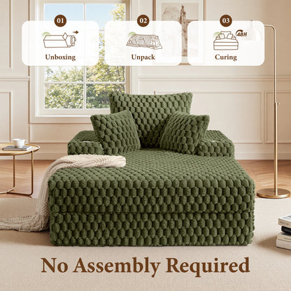 ATHOPE 53"W Oversized Chaise Lounge Chair Indoor, Corduroy Couch Chair with Pillows, Comfy Reading Chairs with Wide Arms, Upholstered Sleeper Sofa for Living Room, No Assembly Required, Gray