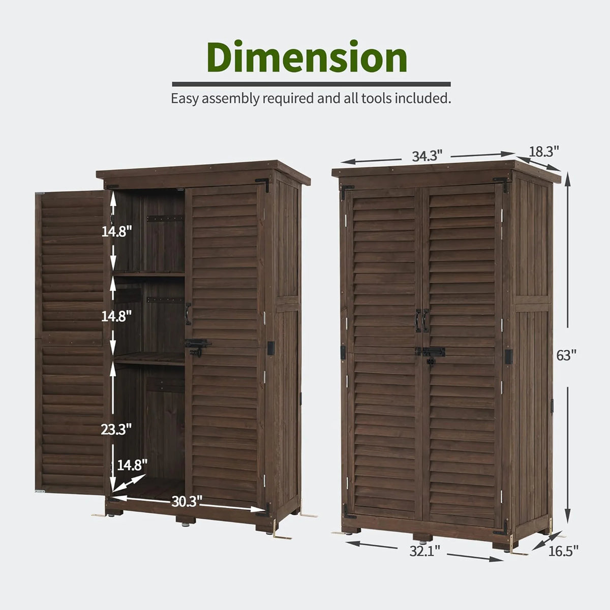 MCombo Tall Garden 1.52 x 2.85 ft. Wood Storage Shed, Brown