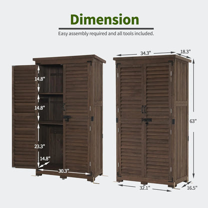 MCombo Tall Garden 1.52 x 2.85 ft. Wood Storage Shed, Brown